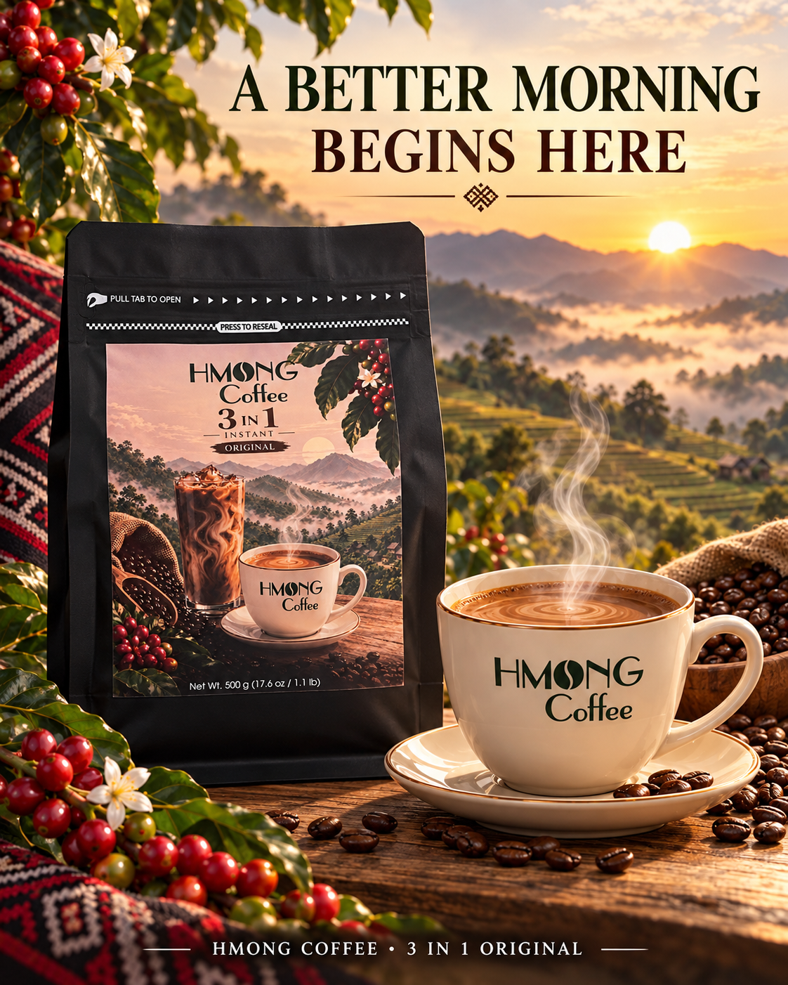 Hmong Coffee 3-in-1 Instant Coffee – Original Flavor