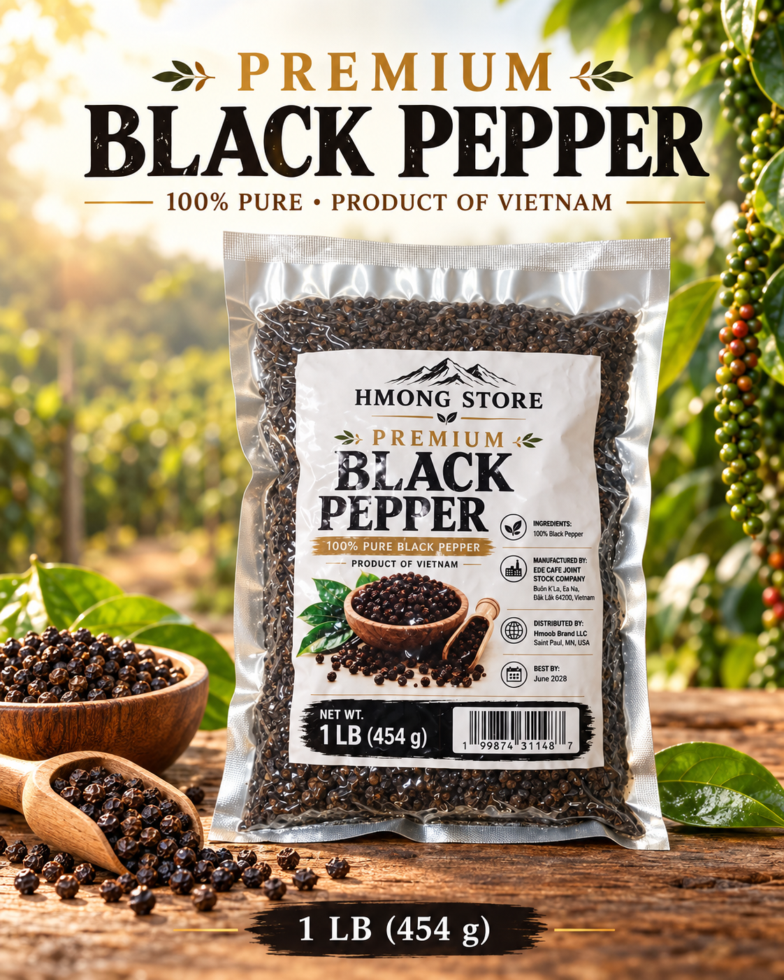 Hmong Whole Black Peppercorns, Product of Vietnam