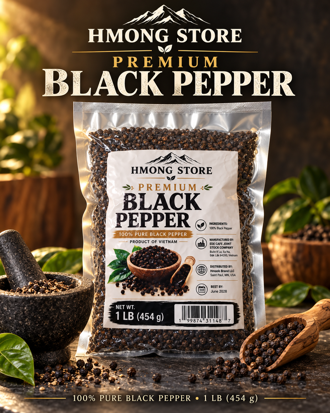 Hmong Whole Black Peppercorns, Product of Vietnam