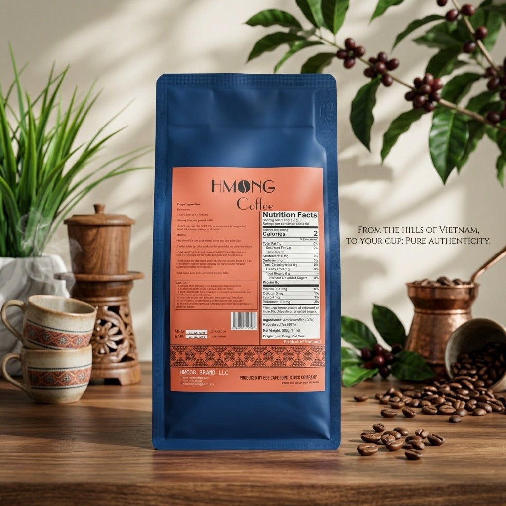 Hmong Coffee Mix 2 – Premium Vietnamese Ground Coffee | 80% Robusta, 20% Arabica